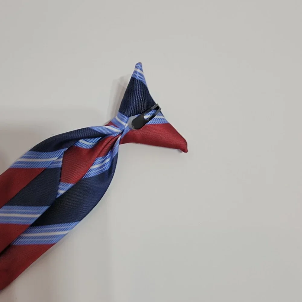 Red/Light Blue/Dark Blue/White Striped Boys Clip Tie
